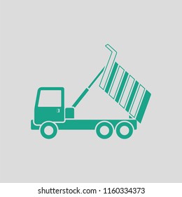 Icon of tipper. Gray background with green. Vector illustration.