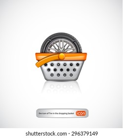 The icon of tire in a shopping basket