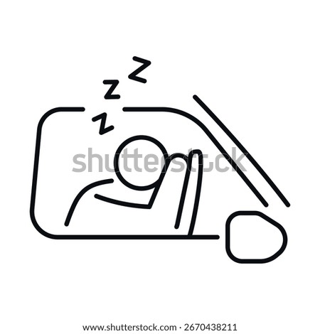 An icon of a tired driver in a car, demonstrating drowsiness with visual cues such as sleep symbols. This design emphasizes the importance of driver alertness.