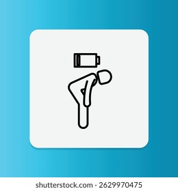 Icon of a tired person with a low battery symbol, indicating fatigue or exhaustion.	
