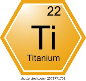 The icon of the Titanium element. A chemical element of the periodic table. Ti is a transition metal. Science, chemistry. Vector hexagonal image.