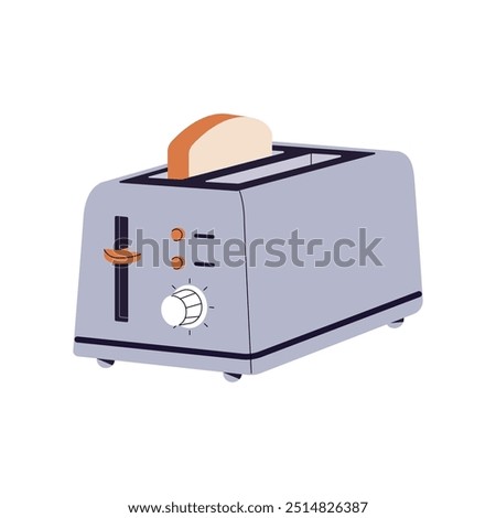 Icon of toaster. Toast maker. Appliance, electric kitchen utensil for preparing breakfast. Kitchenware for cooking food. Cookware to roast bread. Flat isolated vector illustration on white background
