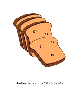 Icon of toasts. Cut slices of wholemeal bread. Pieces of whole grain loaf. Fresh bakery, tasty food for breakfast. Organic, natural and healthy eating. Flat isolated vector illustration on white