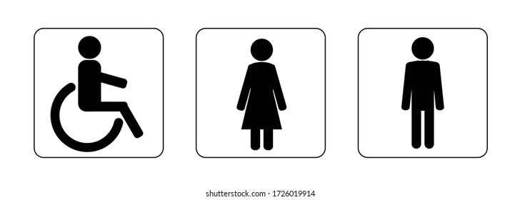 The Icon Of The Toilet. Men's, women's, for persons with Disabilities. Bathroom vector. Illustration of the Wc symbol. Vector graphics isolated on a white background.