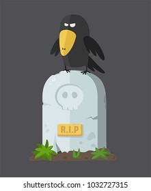 Icon of a tombstone with a skull. On the gravestone sits a black crow.