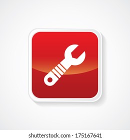 Icon of Tool (Wrench) on Red Glossy Button. Eps-10