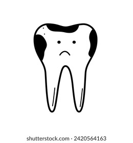 Icon of tooth with emotion. Concept of healthy teeth and and sick teeth. Vector illustration of dental care.