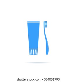 Icon toothbrush and a tube of toothpaste.