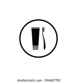 Icon toothbrush and a tube of toothpaste.