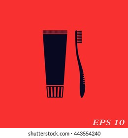 Icon toothbrush and a tube of toothpaste.