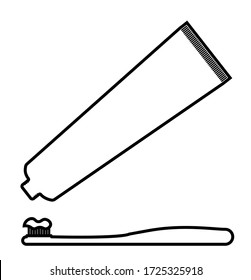 Icono, pasta dentífrica apretada sobre un cepillo. Prevención de enfermedades dentales. Vector aislado sobre fondo blanco