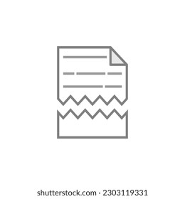 Icon of a torn sheet of paper with text. Damaged document or file. 