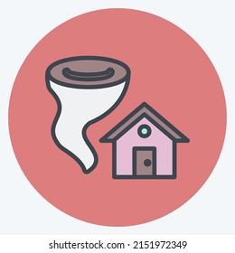 Icon Tornado Hitting House. geeignet für Katastrophensymbol. Farbpaarstil. einfaches Design bearbeitbar. Designvorlage, Vektor. einfache Symbolillustration