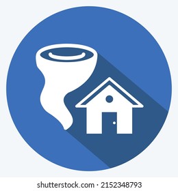 Icono Tornado Golpeando Casa. adecuado para el símbolo de desastres. estilo de sombra larga. diseño simple editable. vector de plantilla de diseño. ilustración de símbolo simple