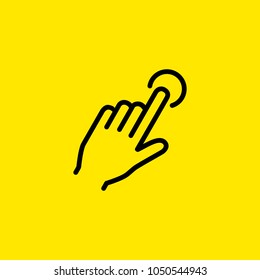 Icon of touching digital display. Index finger, pointing, using device. Touch screen concept. Can be used for topics like biometrics, identification, selection, click