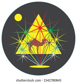 Icon for tourism. Abstract carnival, festival. Vector and illustration with firework. Elements for logos. Design for fashion clothes. Image for any holidays. Corporate gift.
