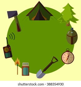 icon tourist set. vector. colorful. hiking. hunting. climbing