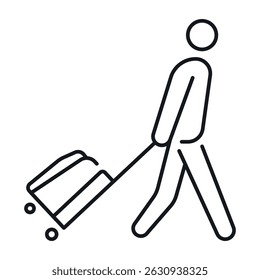 An icon of a tourist walking with a suitcase on wheels, conveying the spirit of travel and exploration.