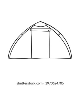 Icon Of Touristic Tent. Hand Drawn Sketch Design. Vector Illustration.