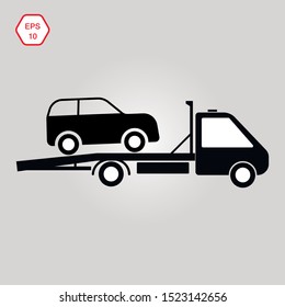 Icono Tow coche con la máquina. Asistencia técnica. 