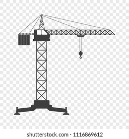 Icon of the tower crane. Vector illustration on transparent background.