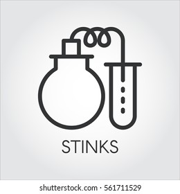 Icon of toxic stinks chemical equipment drawing in line style. Logo pixel perfect 48x48 px. Simple black linear label. Image for your design needs. Vector contour graphics