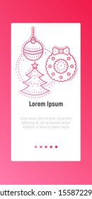 Сhristmas icon toy ball, tree with star and wreath decoration. A collection of high quality color outline logo for website design and mobile apps. Vector illustration. EPS 10
