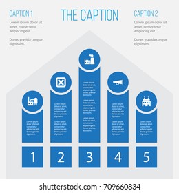 Icon Trade Set Of Manufacture, Structure, Industry And Other Vector Objects. Also Includes Building, Megaphone, Chimney Elements.