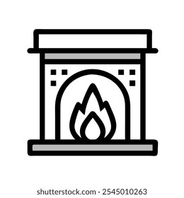 Icon of a traditional fireplace with a small flame, symbolizing warmth during the winter season.