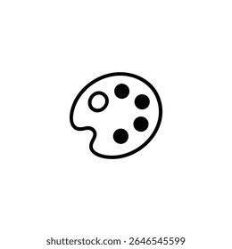 An icon of a traditional kidney-bean shaped artist's palette with a thumb hole and solid dots for paint dabs.