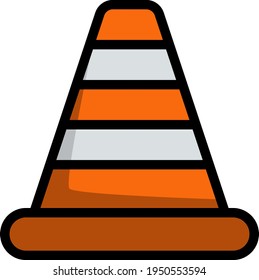 Icono De Cono De Tráfico. Contorno de negrita editable con diseño de relleno de color. Ilustración vectorial.