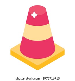 Icon of traffic cone in editable isometric design