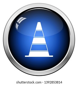 Icon Of Traffic Cone. Glossy Button Design. Vector Illustration.