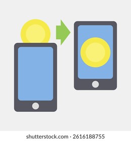 Icon transfer. Cashless society elements. Icon in flat style.