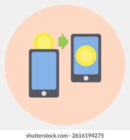 Icon transfer. Cashless society elements. Icon in color mate style.