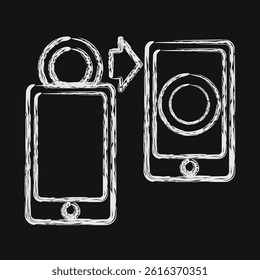 Icon transfer. Cashless society elements. Icon in chalk style.