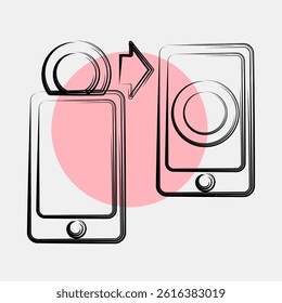 Icon transfer. Cashless society elements. Icon in color spot style.