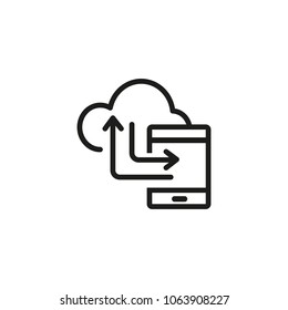 Icon of transferring data to phone. Exchanging data, connection, backup, hosing. Cloud storage concept. Can be used for topics like organizing data, technology, cyberspace