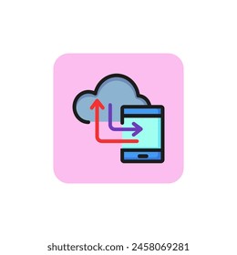 Icono de transferencia de datos al teléfono. Intercambio de datos, conexión, backup, alojamiento. Concepto de almacenamiento en la nube. Se puede utilizar para temas como la organización de datos, tecnología, ciberespacio