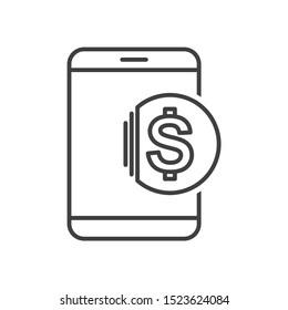 Icon of transferring funds to a mobile phone. Vector on a white background.