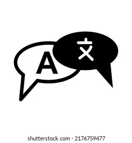 Icon for translator app. Chat bubbles with language translation icons in different styles. Online multi language translator. Tran Isolated on a blank background which can be edited and changed colors.