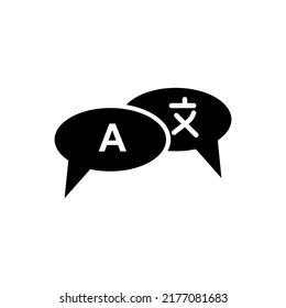 Icon for translator app. Chat bubbles with language translation icons in different styles. Online multi language translator. Tran Isolated on a blank background which can be edited and changed colors.