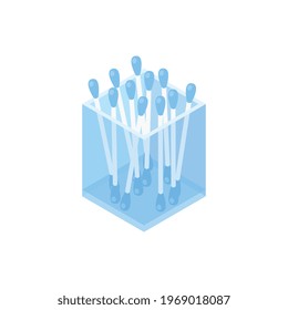Icon of transparent plastic box with cotton swabs 3d isometric vector illustration