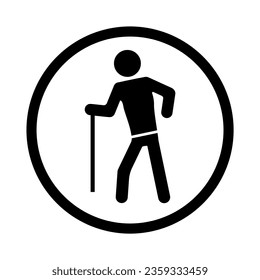Icon for transport, an elderly man with a cane. The icon of an elderly person in a circle . EPS10