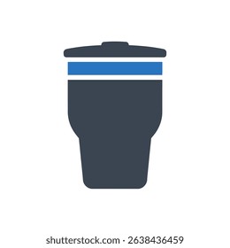 Icon of a trash bin with a blue lid.