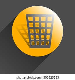 Icon trash can, black vector illustration with shadow on gray background.