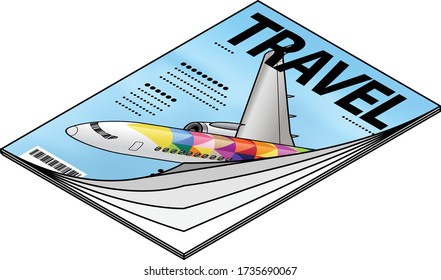 Icon of a travel magazine with a jet painted with colorful livery.