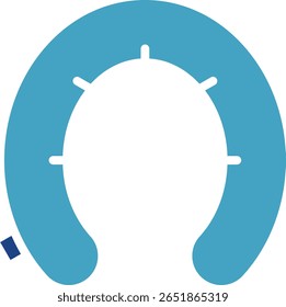 The icon of a travel neck pillow or float in the shape of a horseshoe is used when the theme is vacation, travel, comfort, or travel gear.