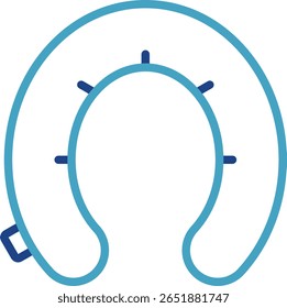 The icon of a travel neck pillow or float in the shape of a horseshoe is used when the theme is vacation, travel, comfort, or travel gear.
