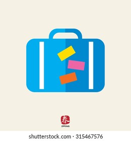 Icon of travel suitcase with stickers